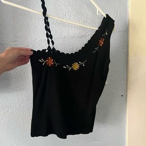 Flower embroidered tank/spaghetti strap top
